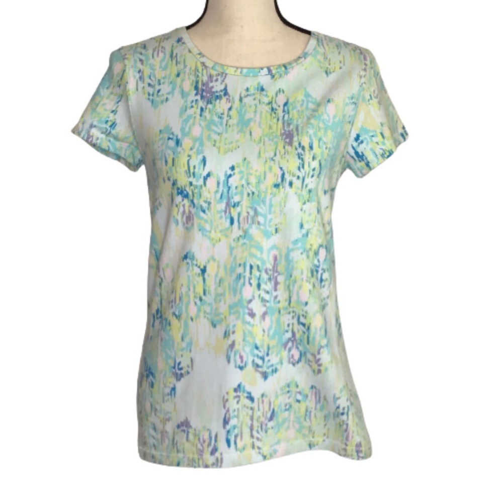 Sonoma Everyday Tee Short Sleeve Green Blue Purple Print Medium